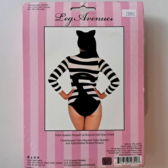 Cat Bodysuit Striped Sexy Black White Stripes Leg Avenue Unisex - Picture 2 of 13